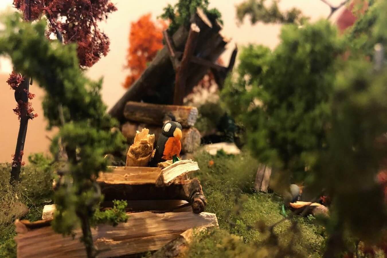 Another closeup of the campsite miniature diorama.