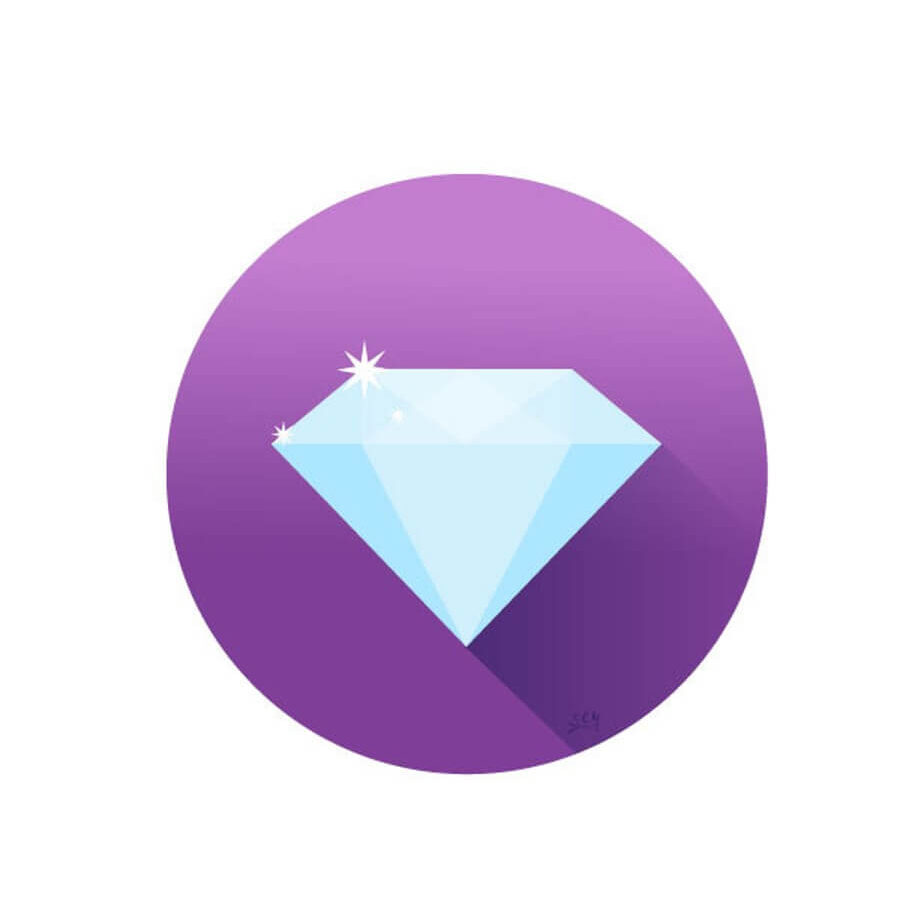 A light blue diamond on a purple circle background.